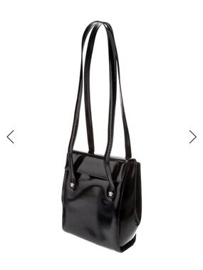 Vtg Gianni Versace Black Patent Leather Shoulder Bag Purse Long Strap 90s Rare